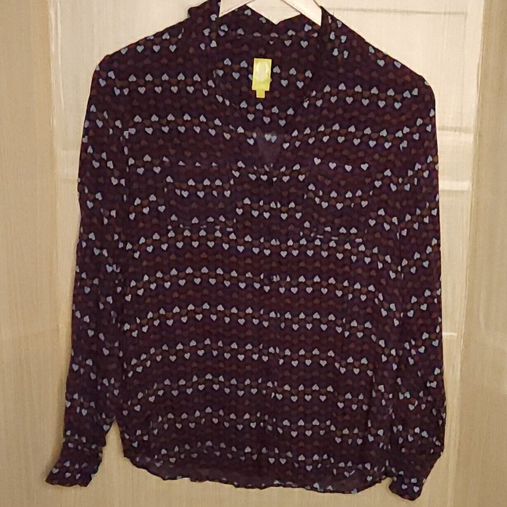 QMack Womens Navy Blouse With Heart Print Medium